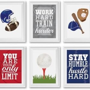6 Reversible 8×10 Sports Posters For Boys Room Decorations For Bedroom Wall Decor, Basketball Decorations For Boys Room Decor Wall Art Prints, Baseball Decor For Boys Room, Soccer Posters For Room