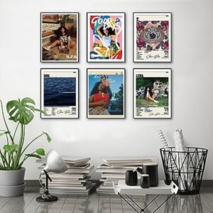 Sza Poster Music Canvas Wall Art Album Cover Signed Limited Posters Set of 6 Teenager Room Decor Aesthetic Retro for Bedroom Decor 11×14 inches (28x35cm) Unframed
