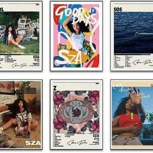Sza Poster Music Canvas Wall Art Album Cover Signed Limited Posters Set of 6 Teenager Room Decor Aesthetic Retro for Bedroom Decor 11×14 inches (28x35cm) Unframed