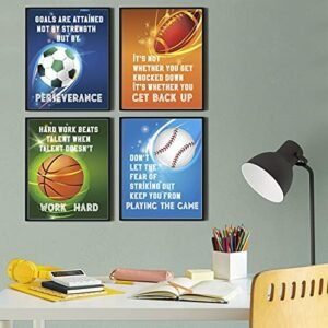 Sports Motivational Quote Phrases Poster Sport Inspirational Quote Art Print Basketball Football Baseball Soccer for Boy’s Bedroom Playroom Classroom Living Room Decoration (8″X10” Unframed)