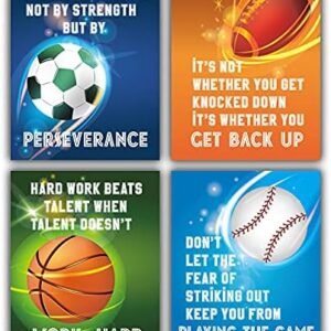 Sports Motivational Quote Phrases Poster Sport Inspirational Quote Art Print Basketball Football Baseball Soccer for Boy’s Bedroom Playroom Classroom Living Room Decoration (8″X10” Unframed)