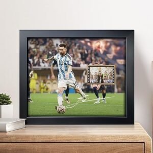 sufenvera Signed Lionel Messi World Cup 2022 Film Photo Collage,Messi Memorabilia Framed Poster, Gifts for Soccer Ball Fans on Birthday Thanksgiving Christmas 10×8 Inches