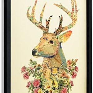 Empire Art Direct Mrs. Deer Dimensional Collage Handmade by Alex Zeng Framed Graphic Wall Art Ready to Hang, 33″ x 25″ x 1.4″