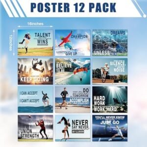 12 Pcs Sports High School Motivational Posters for Classroom Educational Inspirational Sports Posters Growth Mindset Wall Art Print Poster Decorations Supplies for Teachers Students School Office