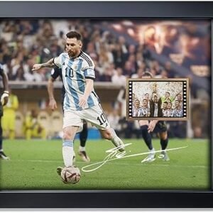 sufenvera Signed Lionel Messi World Cup 2022 Film Photo Collage,Messi Memorabilia Framed Poster, Gifts for Soccer Ball Fans on Birthday Thanksgiving Christmas 10×8 Inches