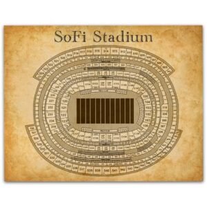 SoFi Stadium Seating Chart 11×14 Unframed Poster-Vintage Los Angeles Football Blueprint Map, Retro Diagram Print, Aged Paper Art, Sports Arena Wall Art, Home Office Decor, Man Cave Gift for Sports Fan