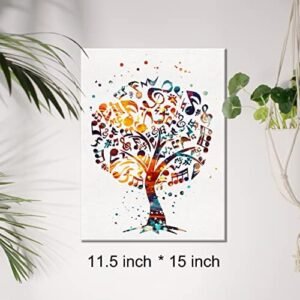 Watercolor Music Tree Canvas Wall Art Treble Clef Art Canvas Print Painting Music Room Wall Decor Framed Musician Gift 12×15 Inch