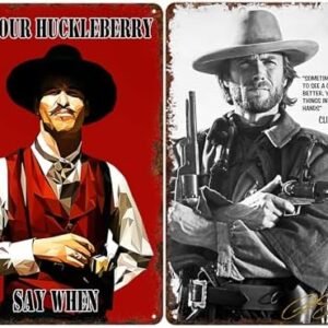 2pcs Vintage Metal Tin Signs, West Cowboy Movie Tin Sign For Men Wall Decorations Holliday Movie Poster Man Cave Decor 8×12 Inch