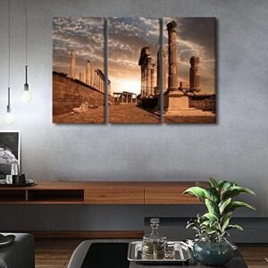 TUMOVO Akropolis Antique City Wall Art 3 Piece Roman Empire Room Decor Canvas Printing Posters Blue Sports Wooden Framed Artwork Picture for Boys Bedroom Home Decorations (28”H x 42”W)
