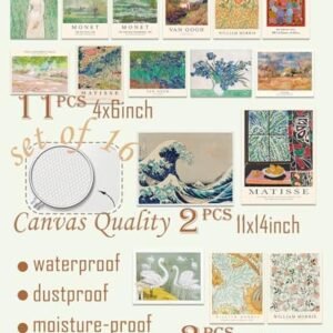 ASTRDECOR Vintage Eclectic Wall Art Prints Set of 16, Eclectic Wall Decor, Colorful Maximalist Decor Aesthetic, Abstract Canvas Art Prints Wall Decor Matisse, Monet, William Morris Famaus Artist Painting, Vintage Gallery Wall Prints Poster for Living Room Bedroom Dorm【Unframed】