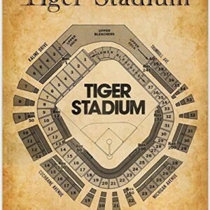 Baseball Decor – Detroit Old Tiger Stadium Seating Chart – Baseball Wall Decor 11×14 Unframed Art Print – Great Baseball Room Decor & Gift, Baseball Poster Sports Vintage Décor
