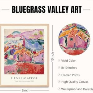 Bluegrass Valley Art Framed Canvas Wall Art Henri Matisse Poster – View of Collioure Matisse Aesthetic Picture Abstract Painting Wall Decor for Living Room Bedroom Home Kitchen Decoration, 8×10 Inch