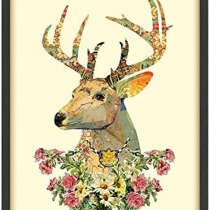 Empire Art Direct Mrs. Deer Dimensional Collage Handmade by Alex Zeng Framed Graphic Wall Art Ready to Hang, 33″ x 25″ x 1.4″